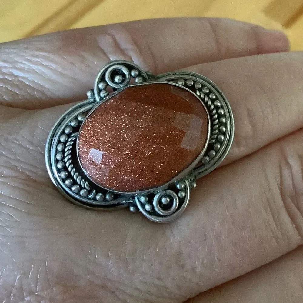 𝅺STERLING SILVER 925 SUN STONE WOMAN RING SIZE US 7.5​​